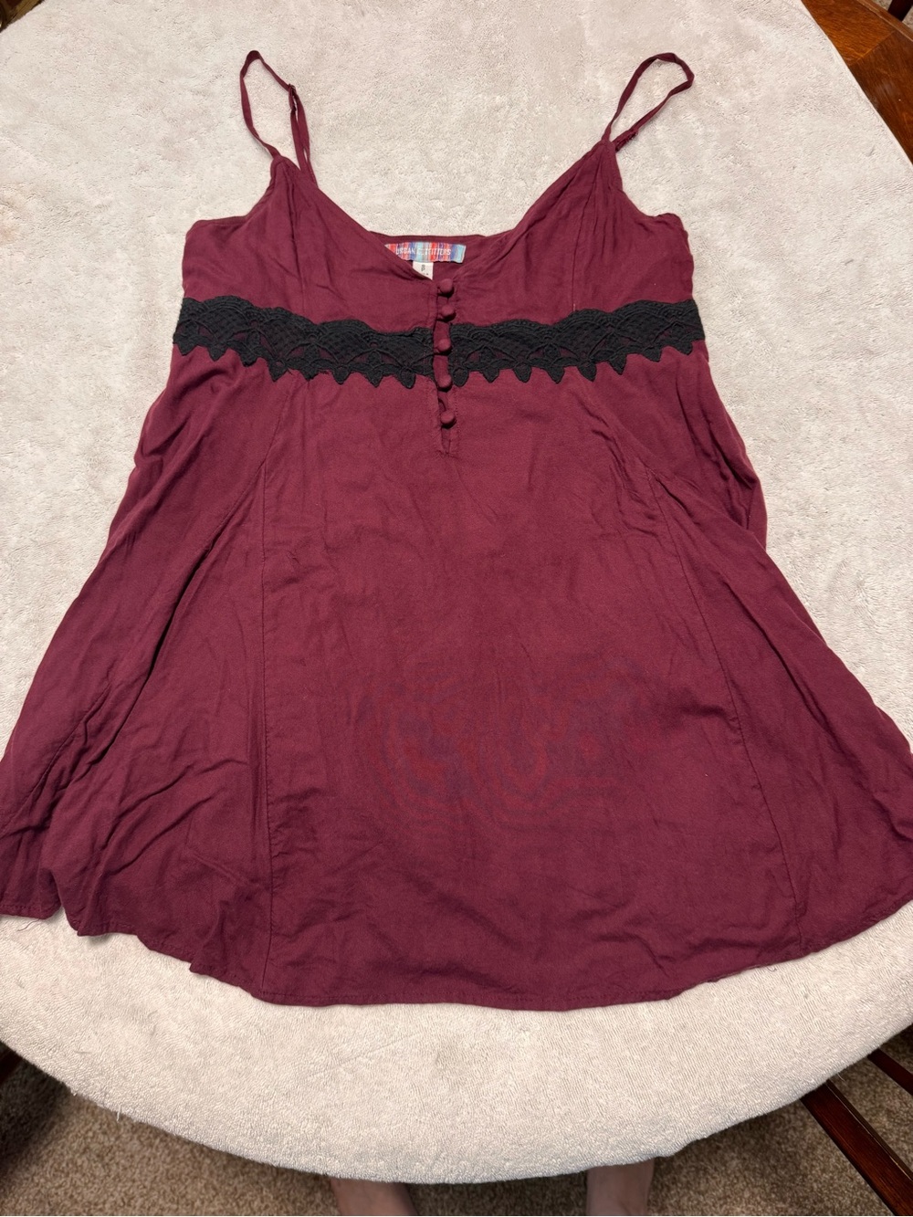 Urban Outfitters Burgundy Spaghetti Strap Tank with Black Lace Band